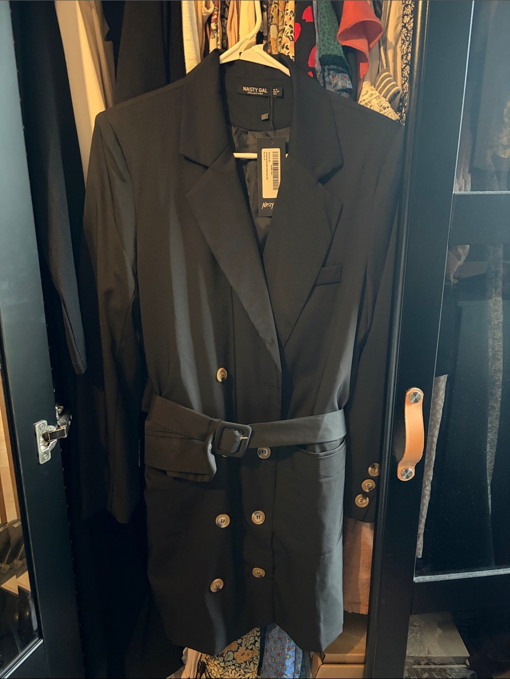 BWT Nasty Gal Black Double-Breasted Belted Blazer Dress